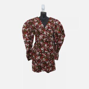 & Other Stories size 6 Floral Extra Puff Sleeve Mini Dress Belt Long Sleeve NEW